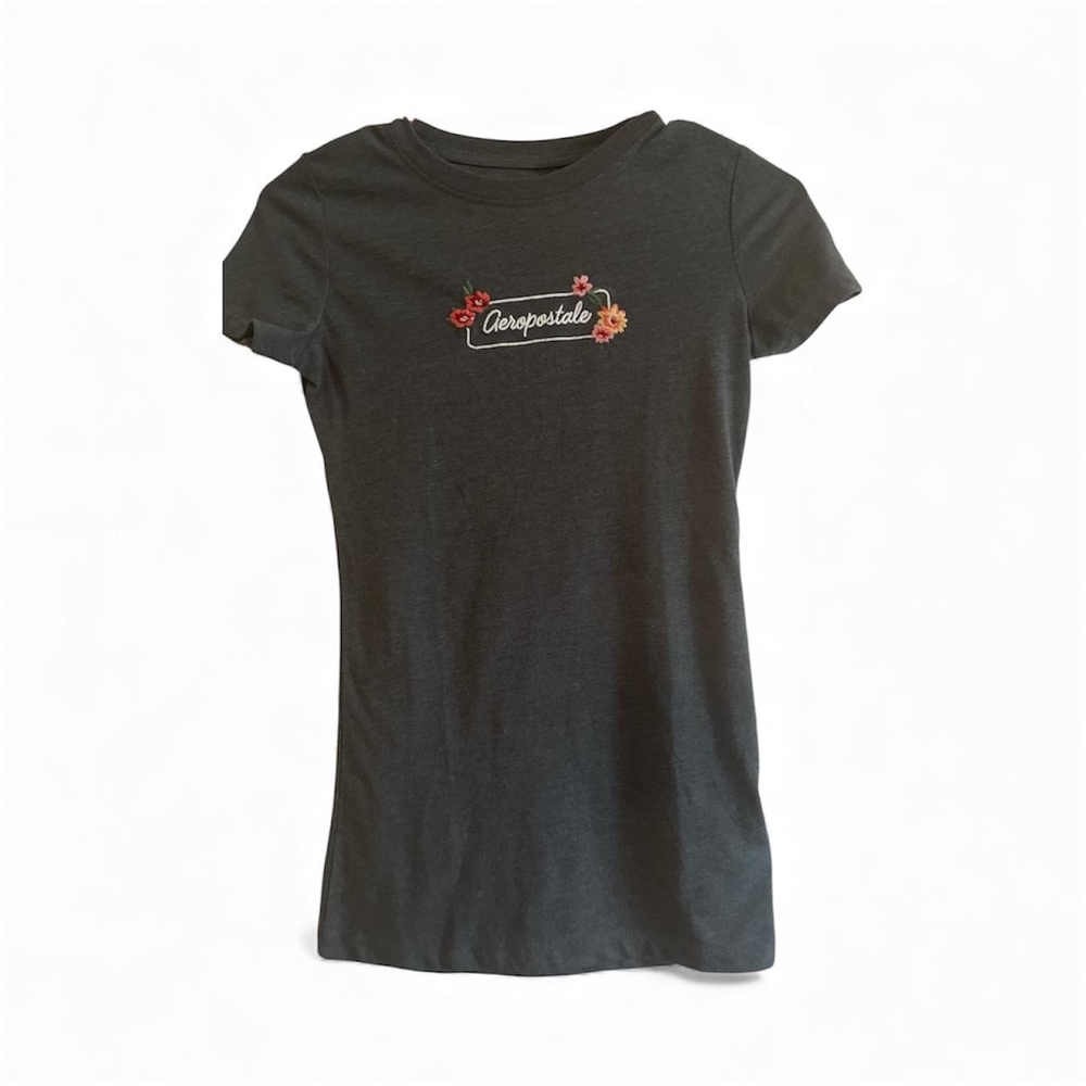 Aeropostale Dark Gray Kids T-Shirt with Floral Accents